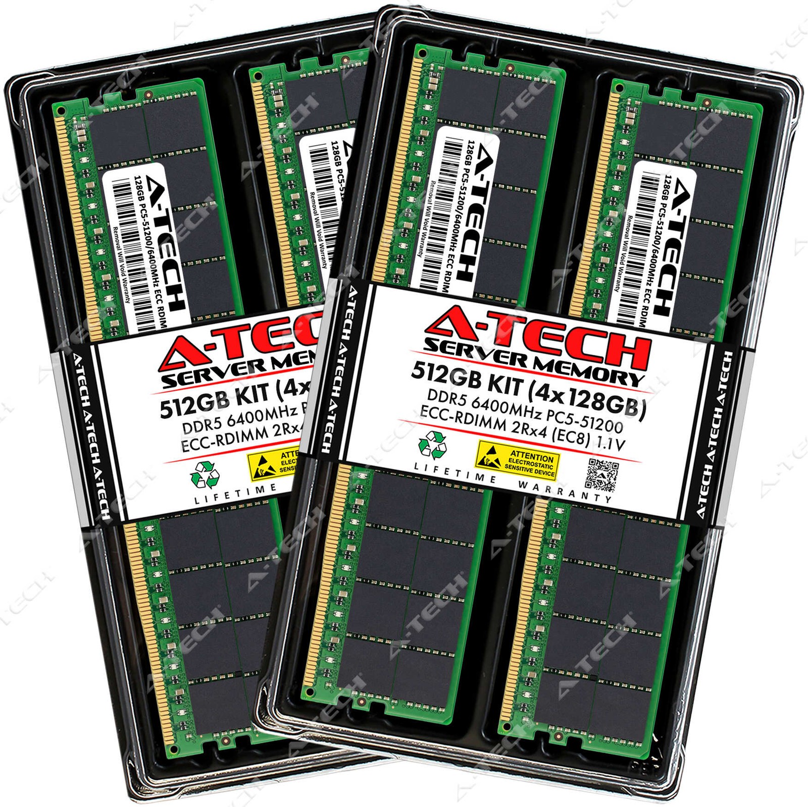 A-Tech 512GB 4x 128GB 2Rx4 PC5-51200R DDR5 6400 MHz EC8 RDIMM Server Memory RAM