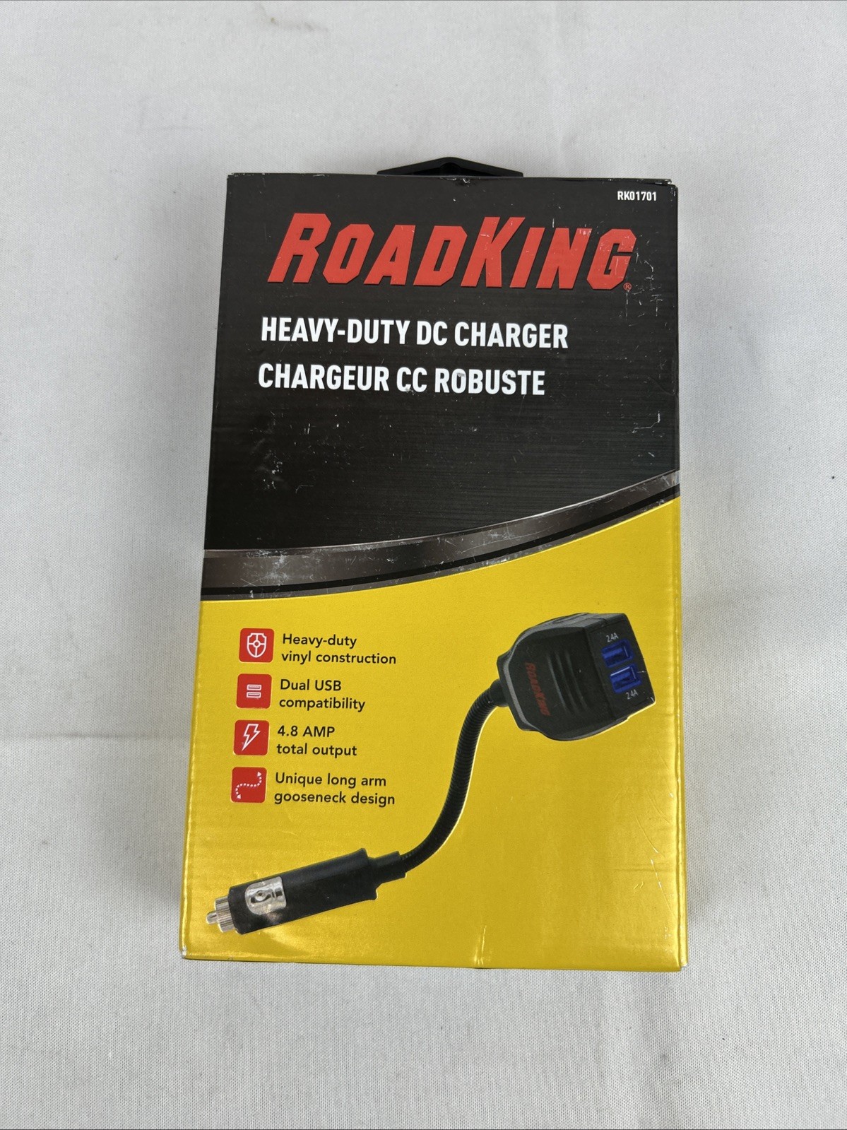 RoadKing RK01701 Dual USB Car Charger 4.8-amp Output 12V/DC Extension Boom Plug