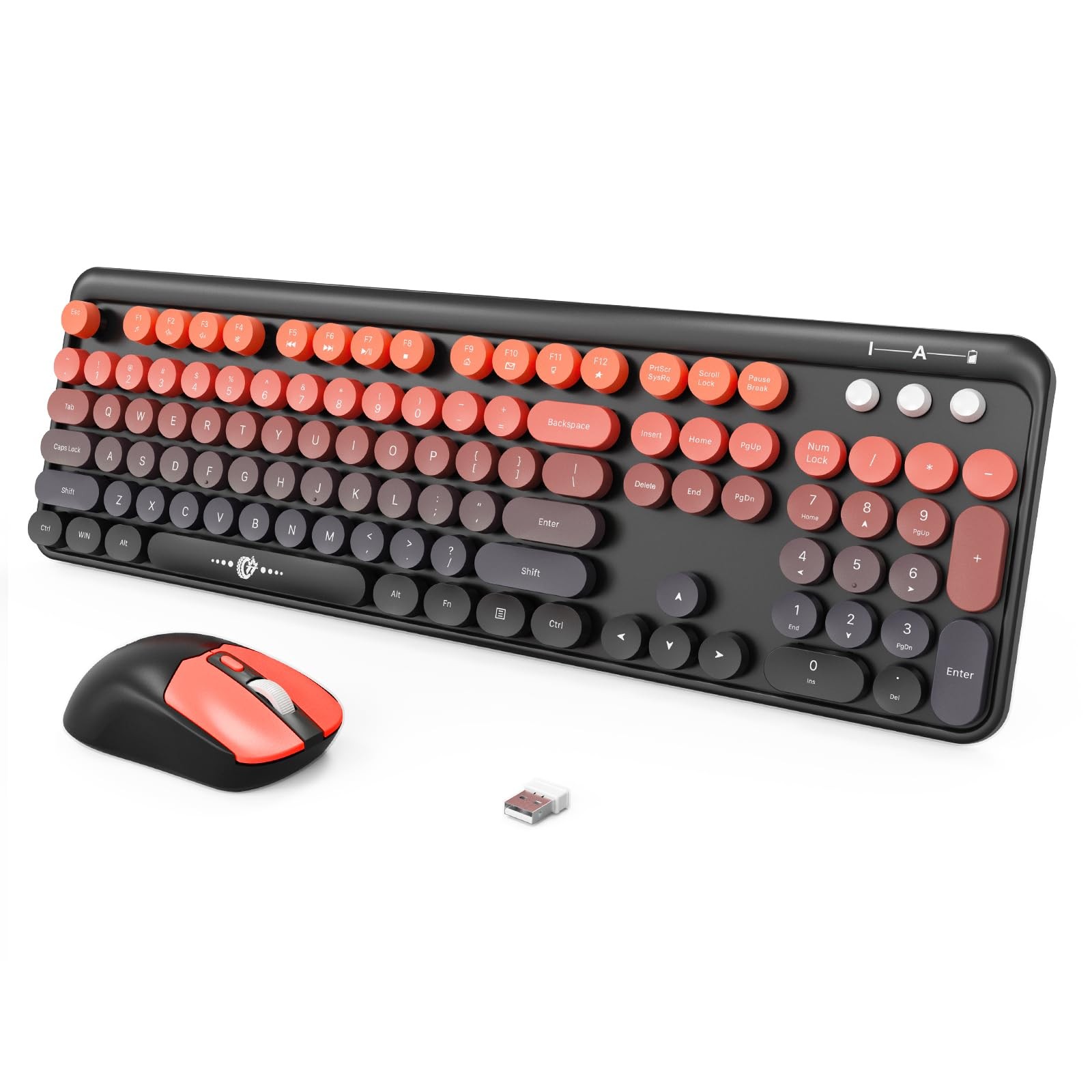 Wireless Keyboard and Mouse Combo, 2.4GHz Colorful Cute Round Keycaps Keyboar