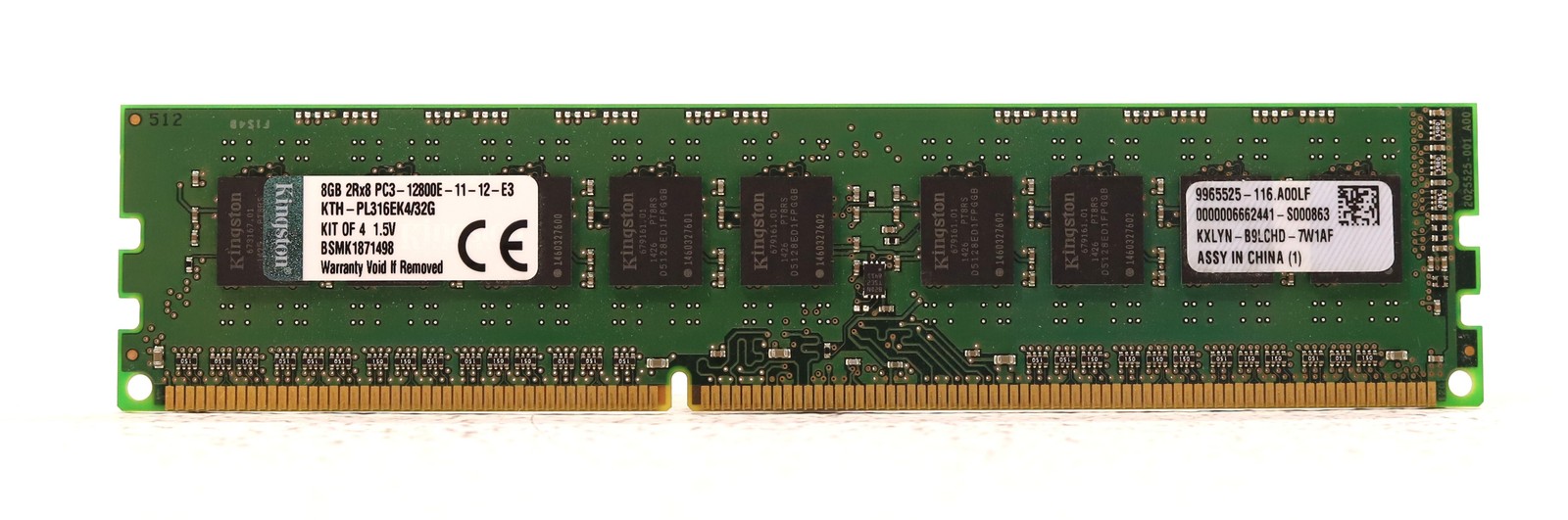 Kingston 8GB 2Rx8 PC3-12800E-11-12-E3 ECC Unbuffered Memory P/N:KTH-PL316EK4/32G