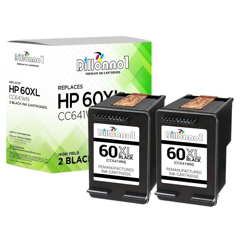 2PK For HP 60XL Black Ink Cartridge For HP60XL CC641WN CC641