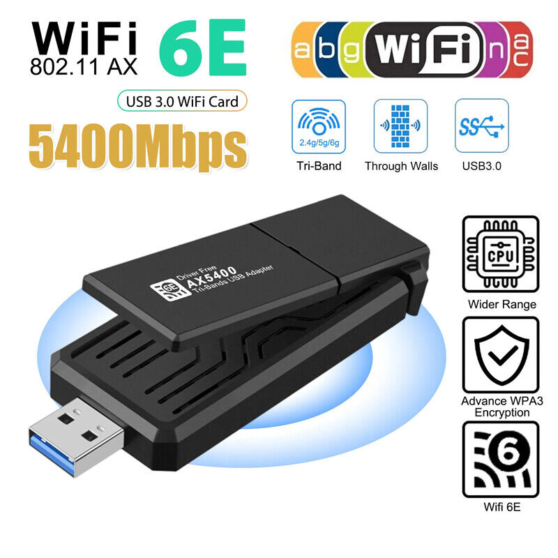 WiFi6E Tri-band AX5400 USB3.0 WiFi Adapter 2.4GHz+5GH+6GHz Wireless Network Card