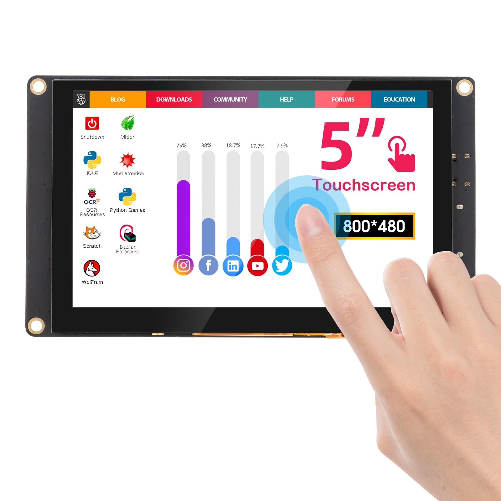 5 Inch Mini Touchscreen Monitor TN Capacitive 5-Point 800×480 HD LCD Raspberry