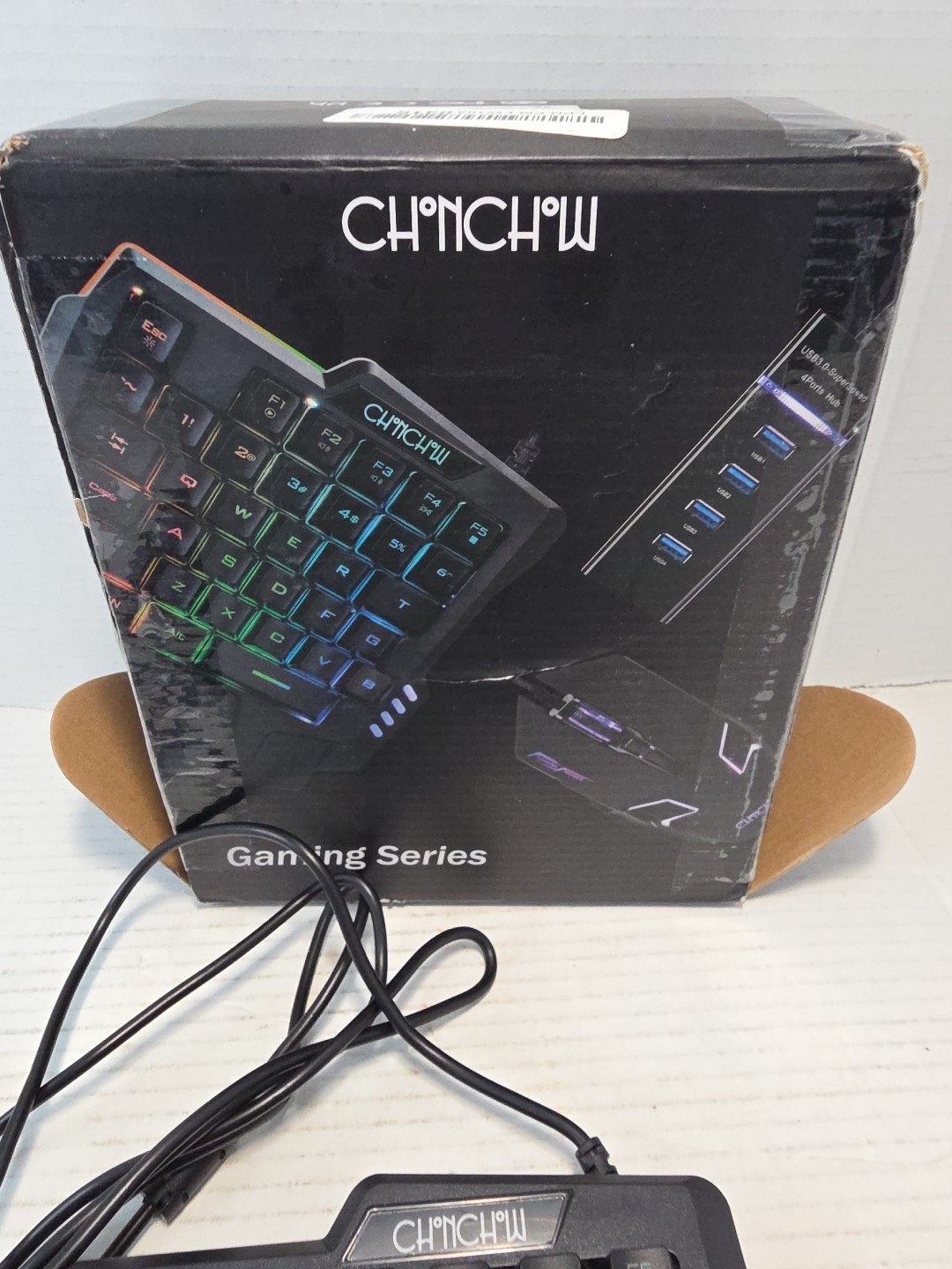CHONCHOW One Handed Gaming Keyboard Rainbow LED Light Up,  USB Hub And Mouse 
