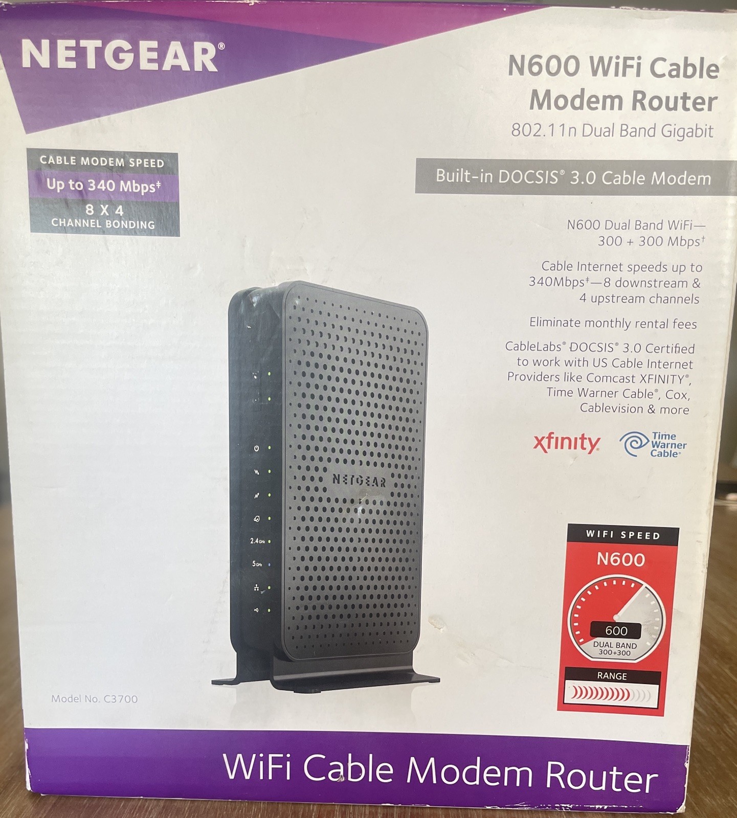 NETGEAR N600 WiFi Cable Modem Router - Model C3700
