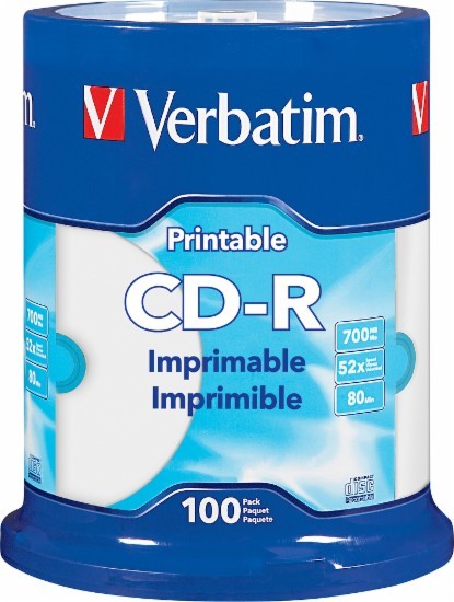 VERBATIM CD-R CDR 52X 700MB White Inkjet Hub Printable 100 pack Spindle 98493
