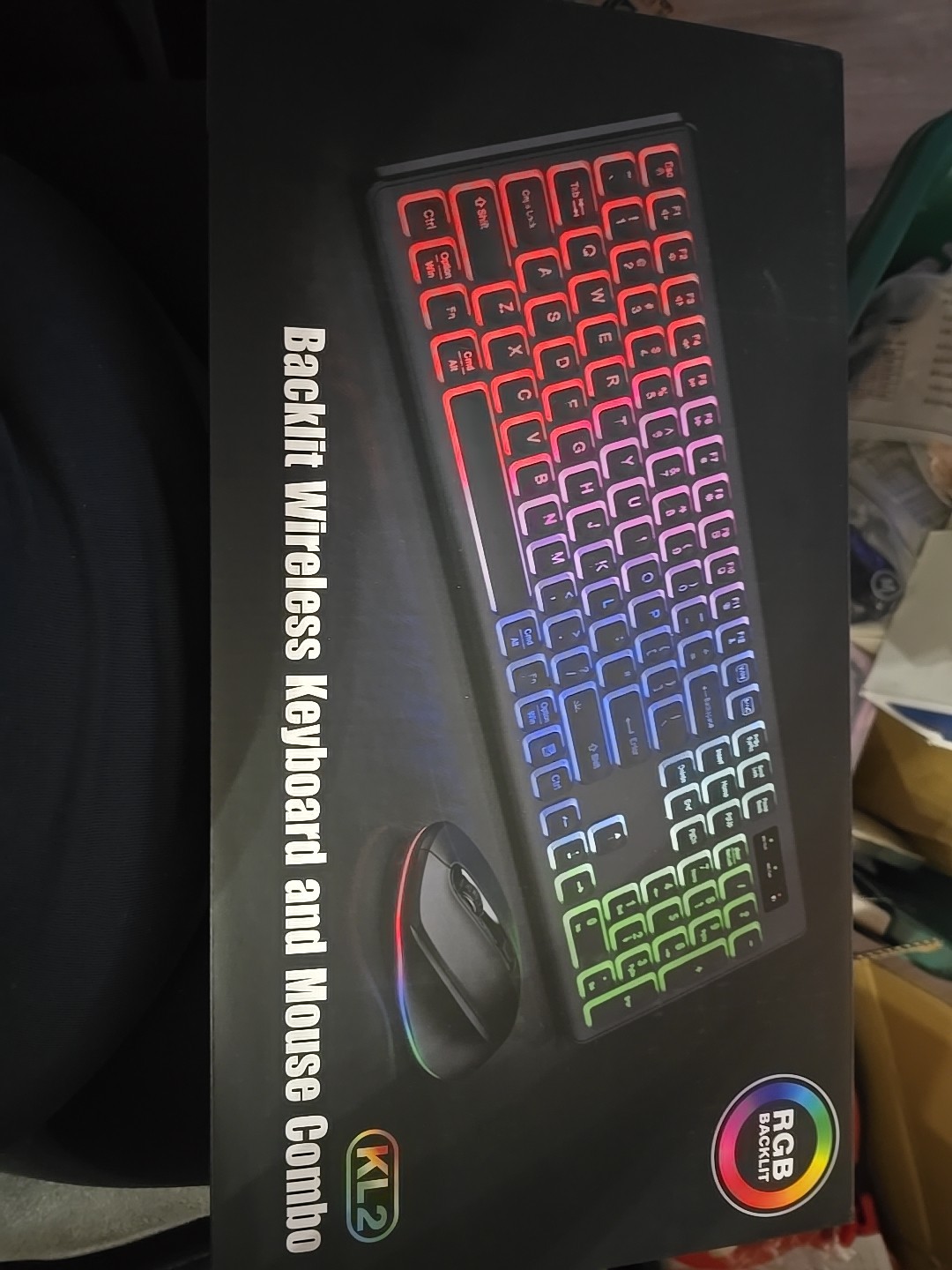 RGB Backlit KL2 Light up Rechargeable Wireless Keyboard & Mouse Combo Set NIB