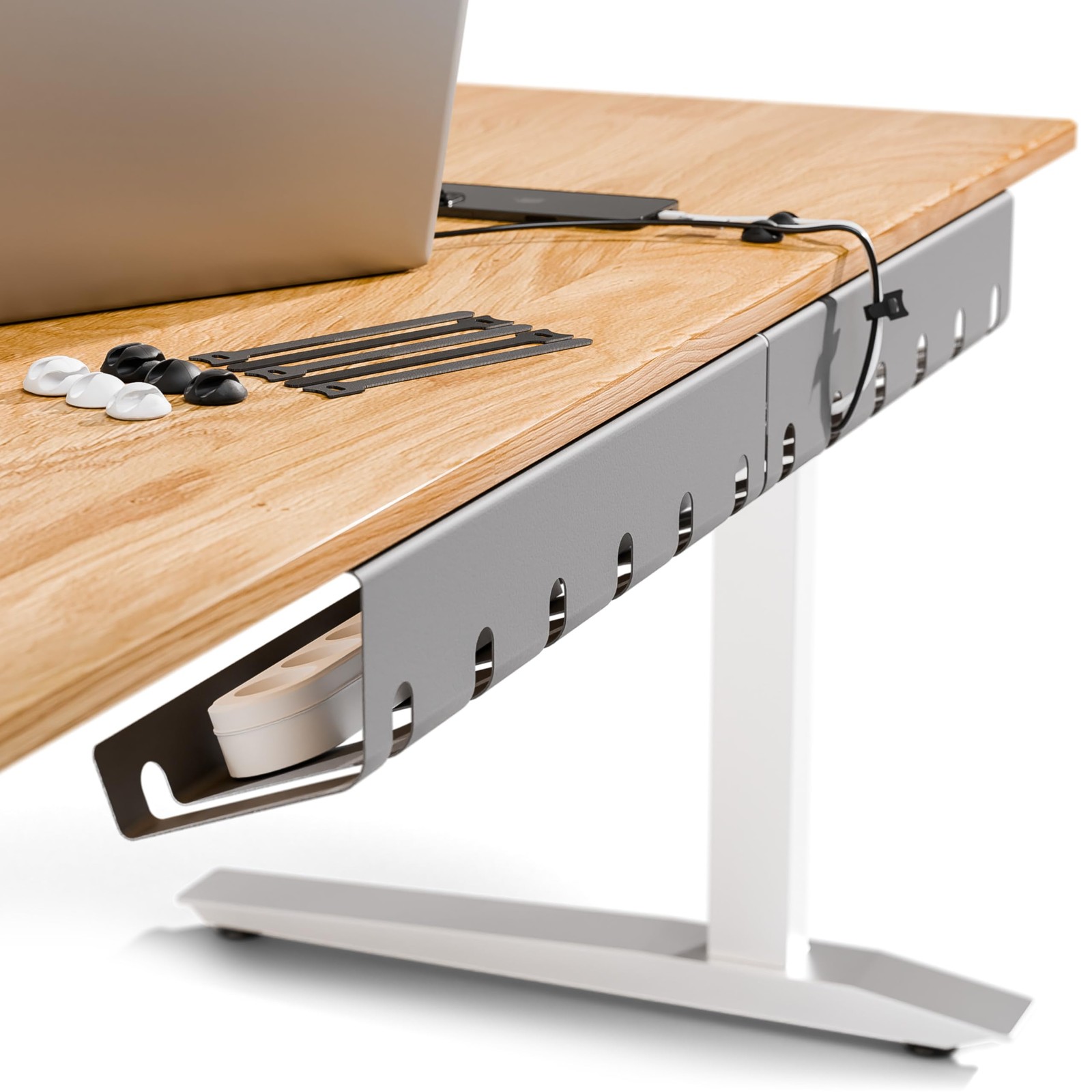 PAMO Cable Management Under Desk for Easy mounting Under-Table Set of 3, Grey 