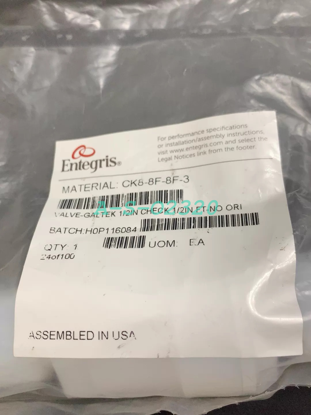 1PC NEW Entegris 1/2 check valve CK8-8F-8F-3 (FedEx/DHL)