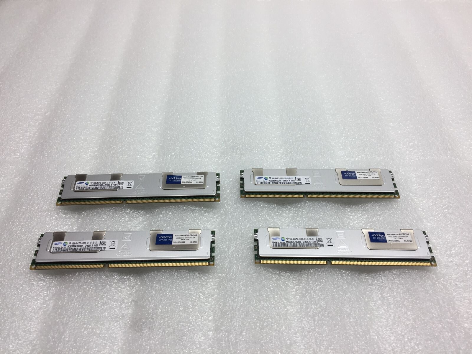 Lot of 4 Samsung 16GB PC3-8500R DDR3-1066 ECC REG Server RAM M393B2K70CM0-CF8Q5
