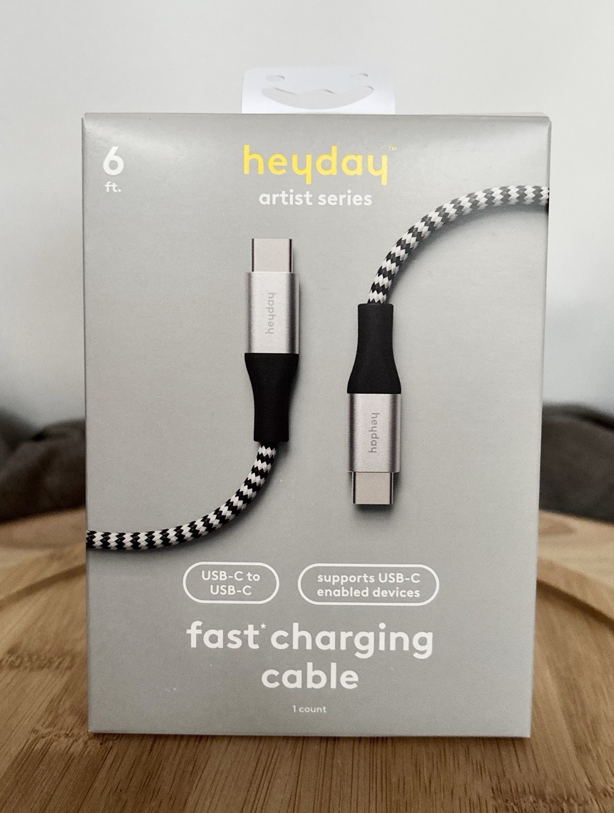 heyday Artist Series 6 ft USB-C to USB-C Fast Charging Braided Cable, NEW