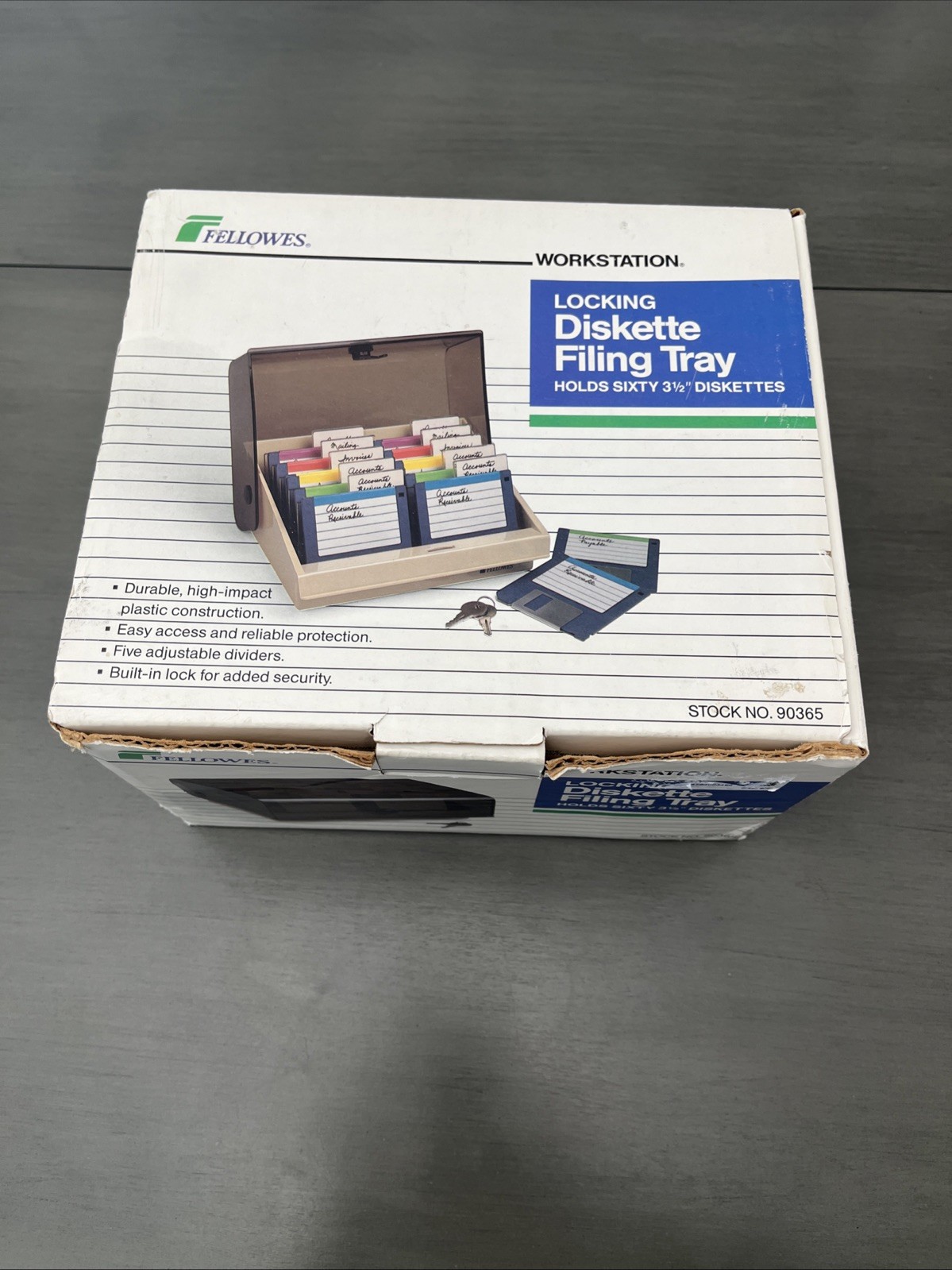 VTG Fellowes 3.5" Floppy Disk Filing Storage Case Lock & Keys Holds 60 Diskettes