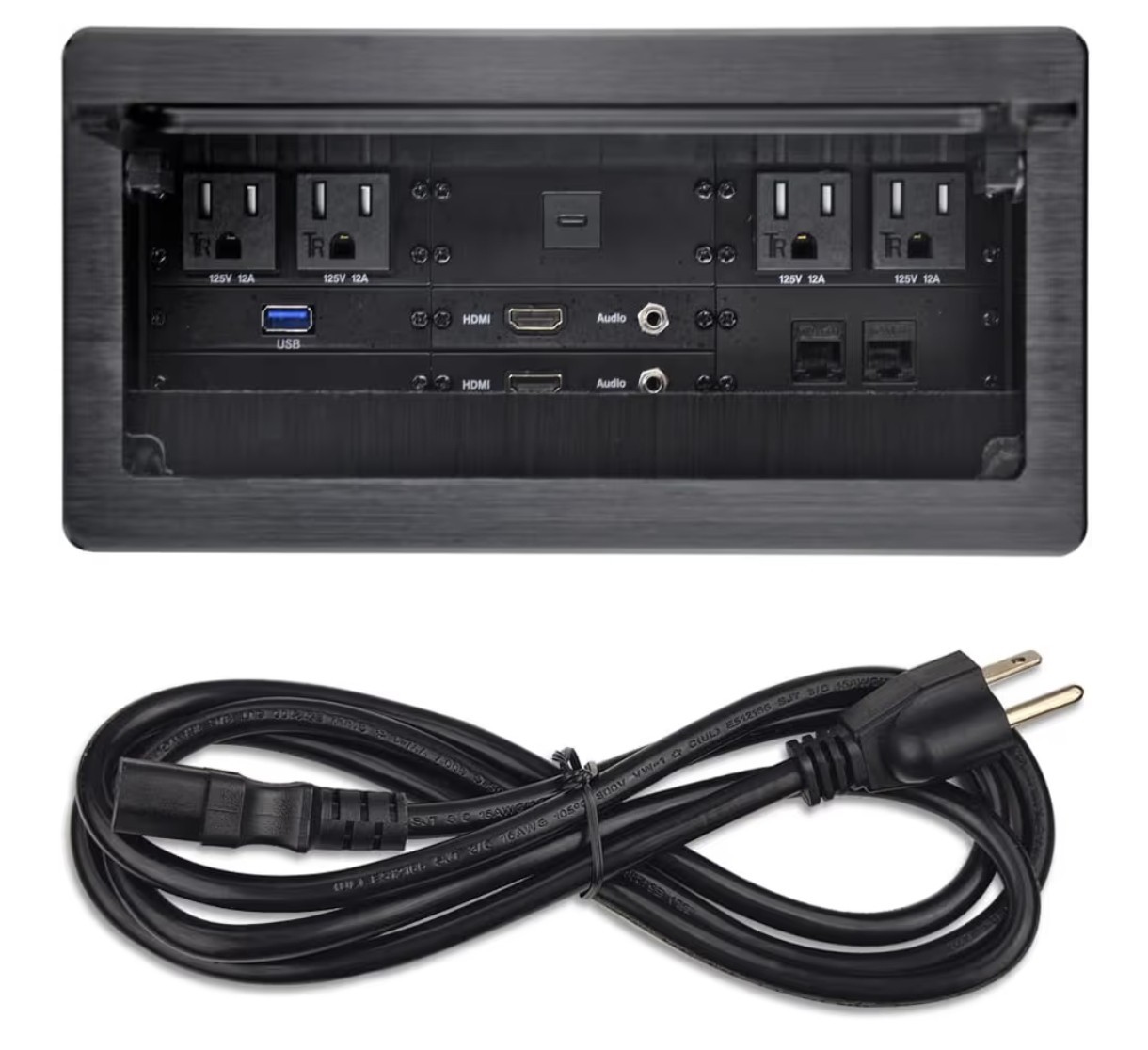 Conference Table Power Brush Connectivity Box with 4 AC Power + 2 RJ45 HDMI CAT6