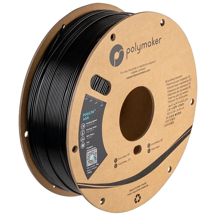 Polymaker ASA Jet Black; PolyLite ASA Yellow; Bambu ABS-GF