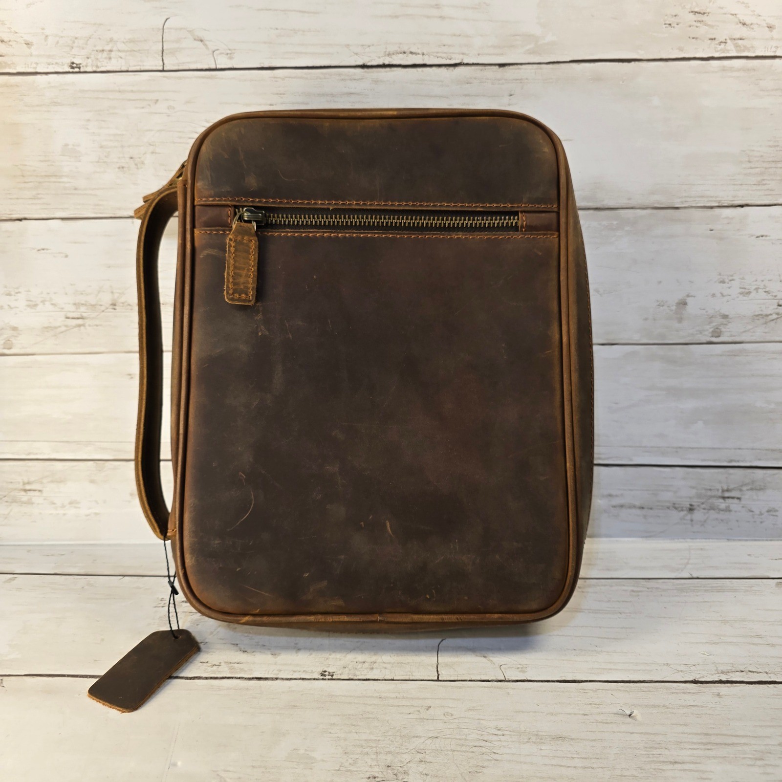 Distressed Brown Leather Tech Organizer Travel Case Electronics Bag