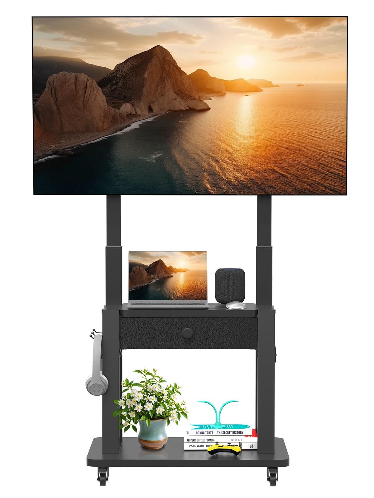 Rolling TV Stand 75 Inch 220lb Adjustable Mobile Cart Black ZLG-1700CTB Led