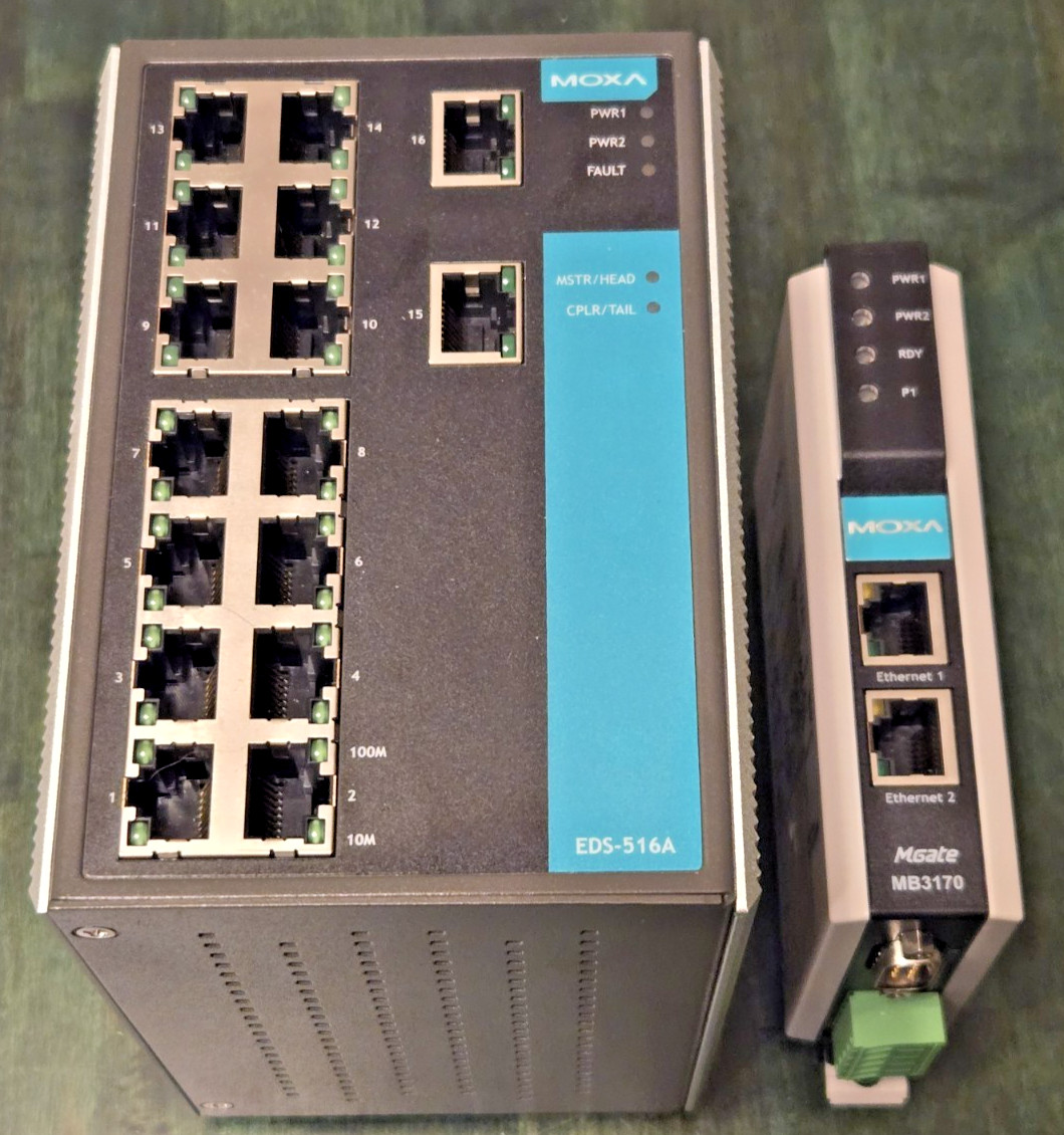 Moxa EDS-518A Managed Ethernet Switch & MGate MB3170 Modbus Gateway