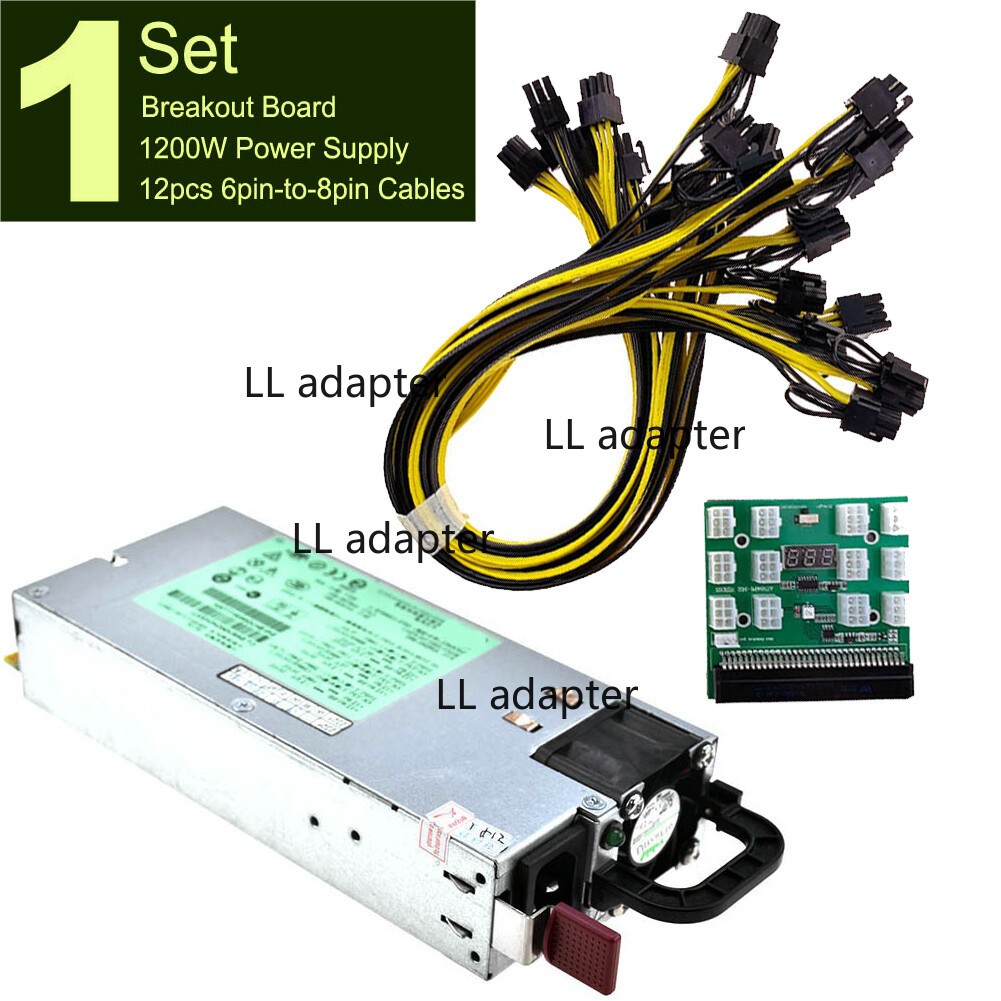 DPS-1200FB A 1200W PSU Power Supply + Breakout Board + 12pcs 6pin-to-8pin Cables