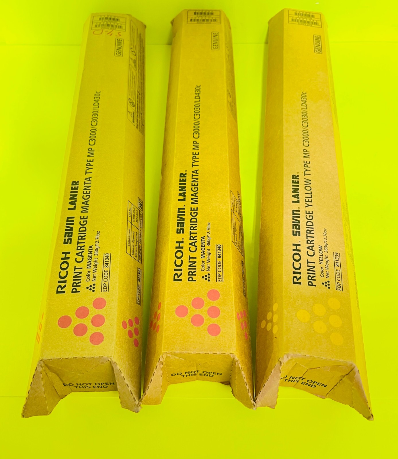 Lot of 3 - Ricoh Savin Lanier Color Toner Cartridges for MP C2000 C2500 C3000