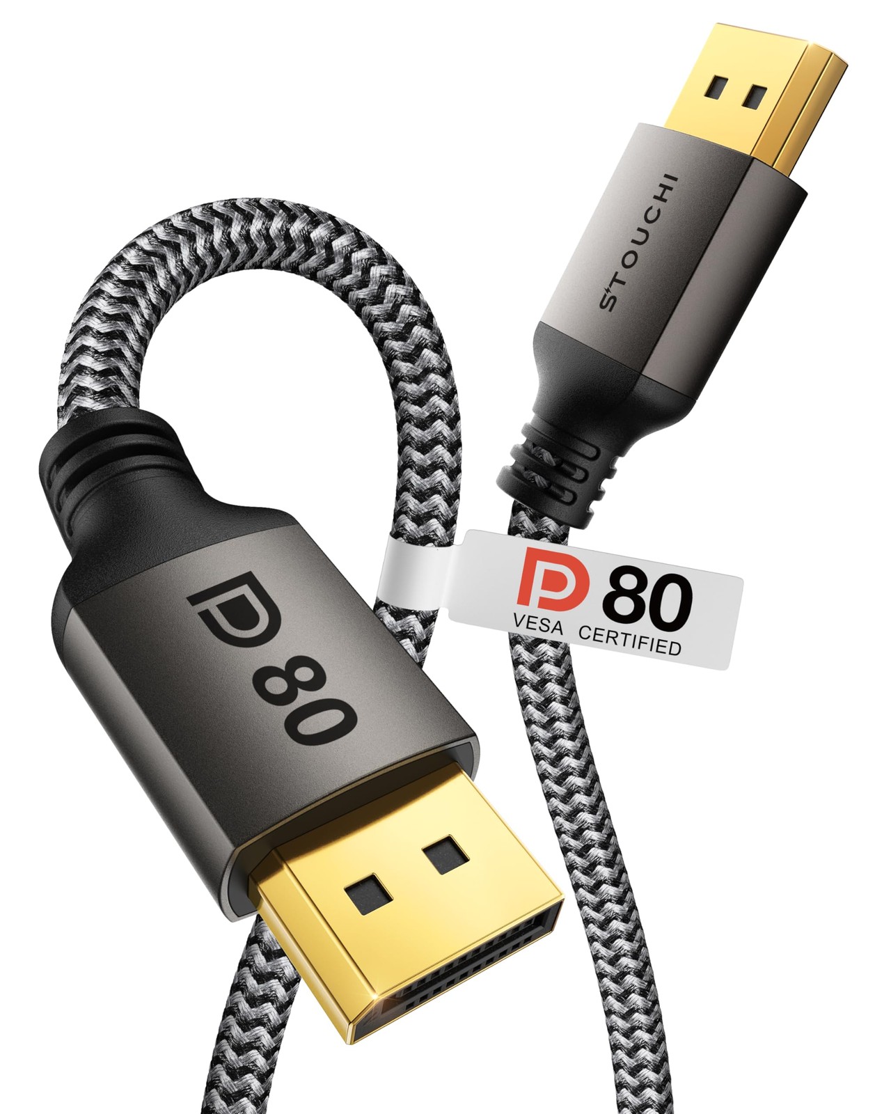 Stouchi VESA Certified DisplayPort 2.1 Cable 6.6FT, 80Gbps 6.6FT-80G, Grey
