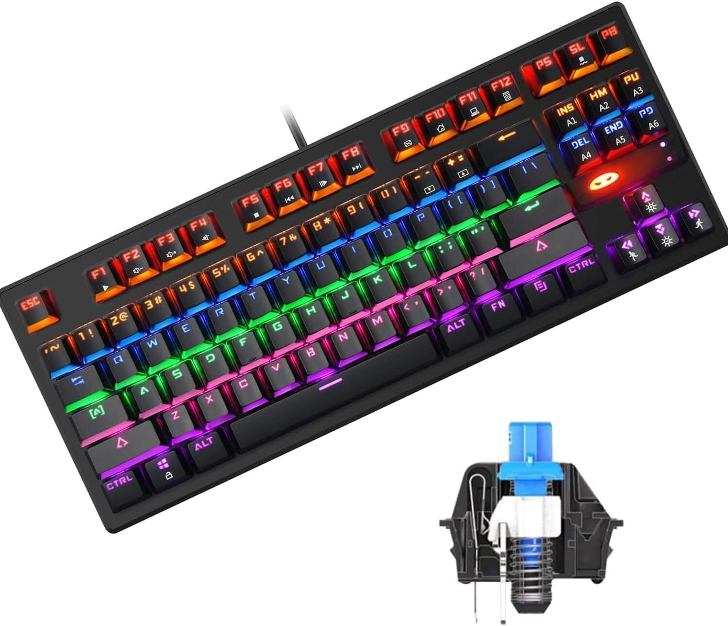 87 Keys Mechanical Gaming Keyboard, 80% Compact USB Wired with Red Backlit