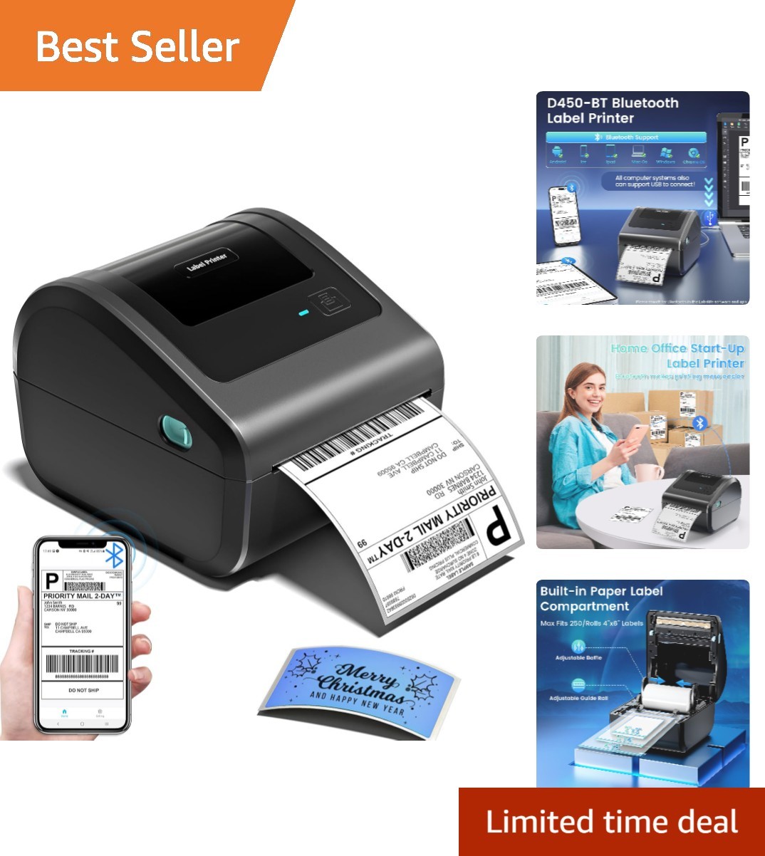 Compact Bluetooth 4x6 Label Printer - Thermal Printer for Effortless Shipping