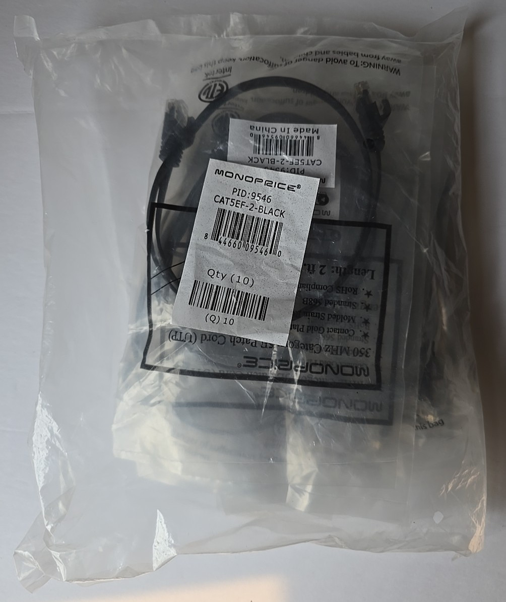 Bundle Qty 10-MONOPRICE 9546 Patch Cord Cat 5e Flexboot Black 2 ft New in Bag