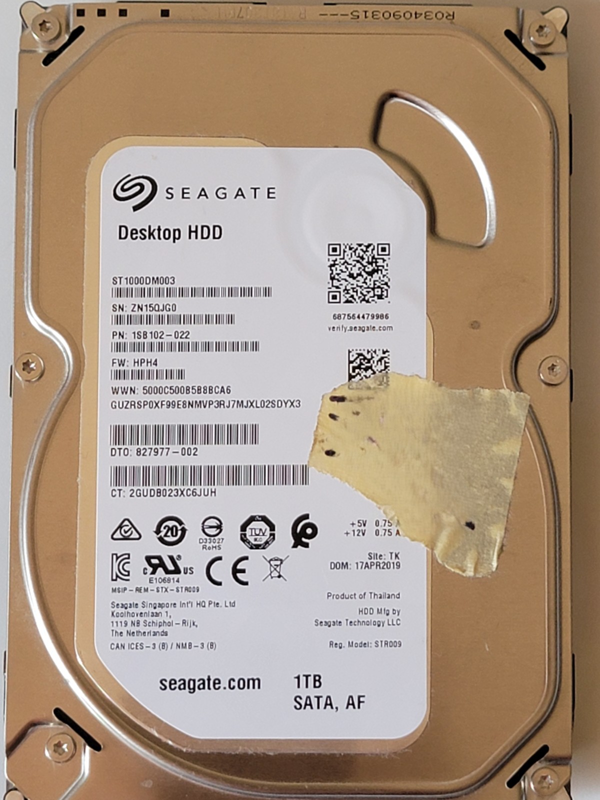 Seagate ST1000DM003 1TB SATA Internal Hard Drive 3.5" 7200RPM 1SB102-500. #C221