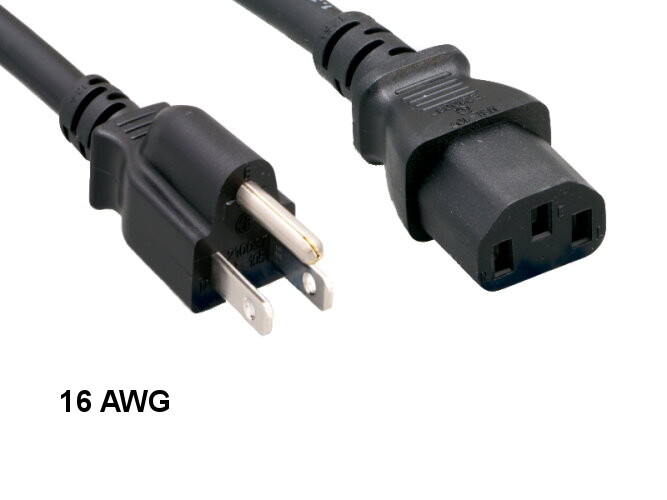10PCS 10' Black Standard Power Cord NEMA 5-15P to IEC-60320-C13 16AWG 13A/125V