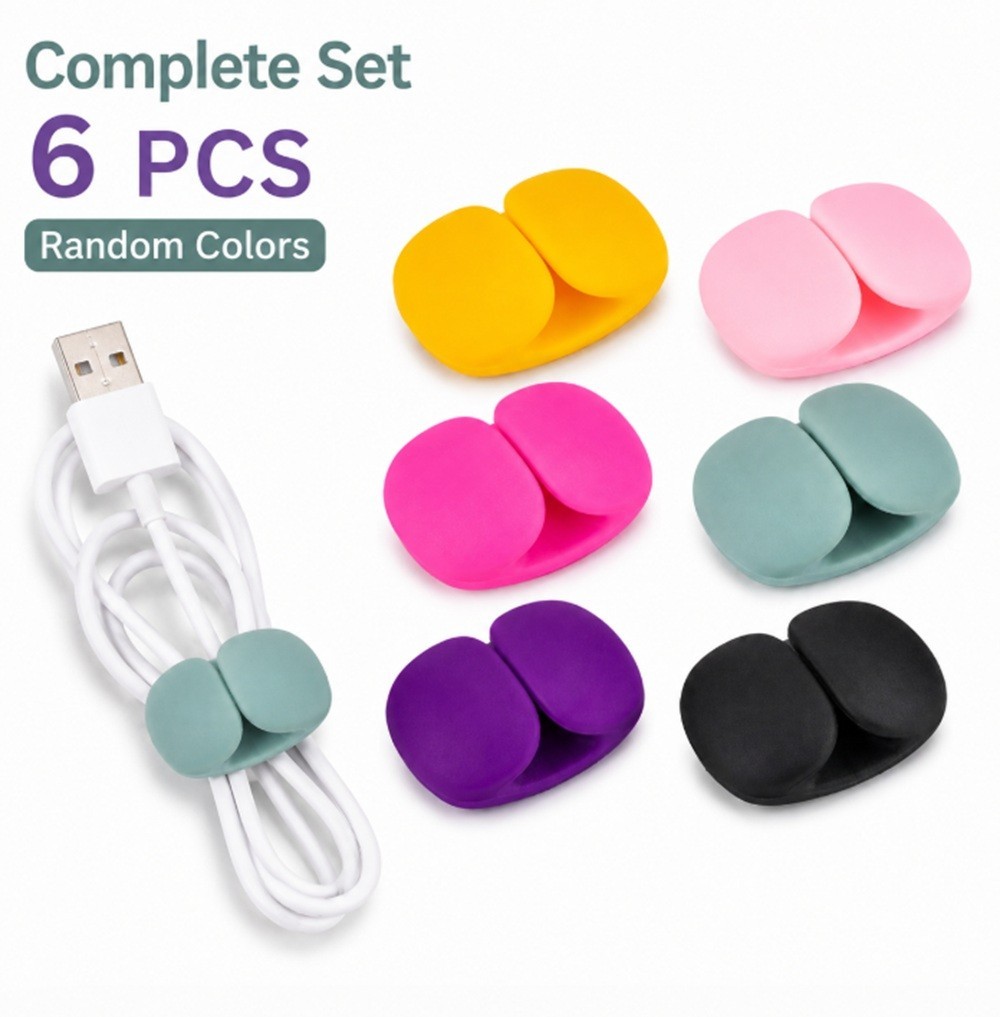 6 Silicone Cable Organizer Clips Cord Wrap Holders for Charger Wire Storage