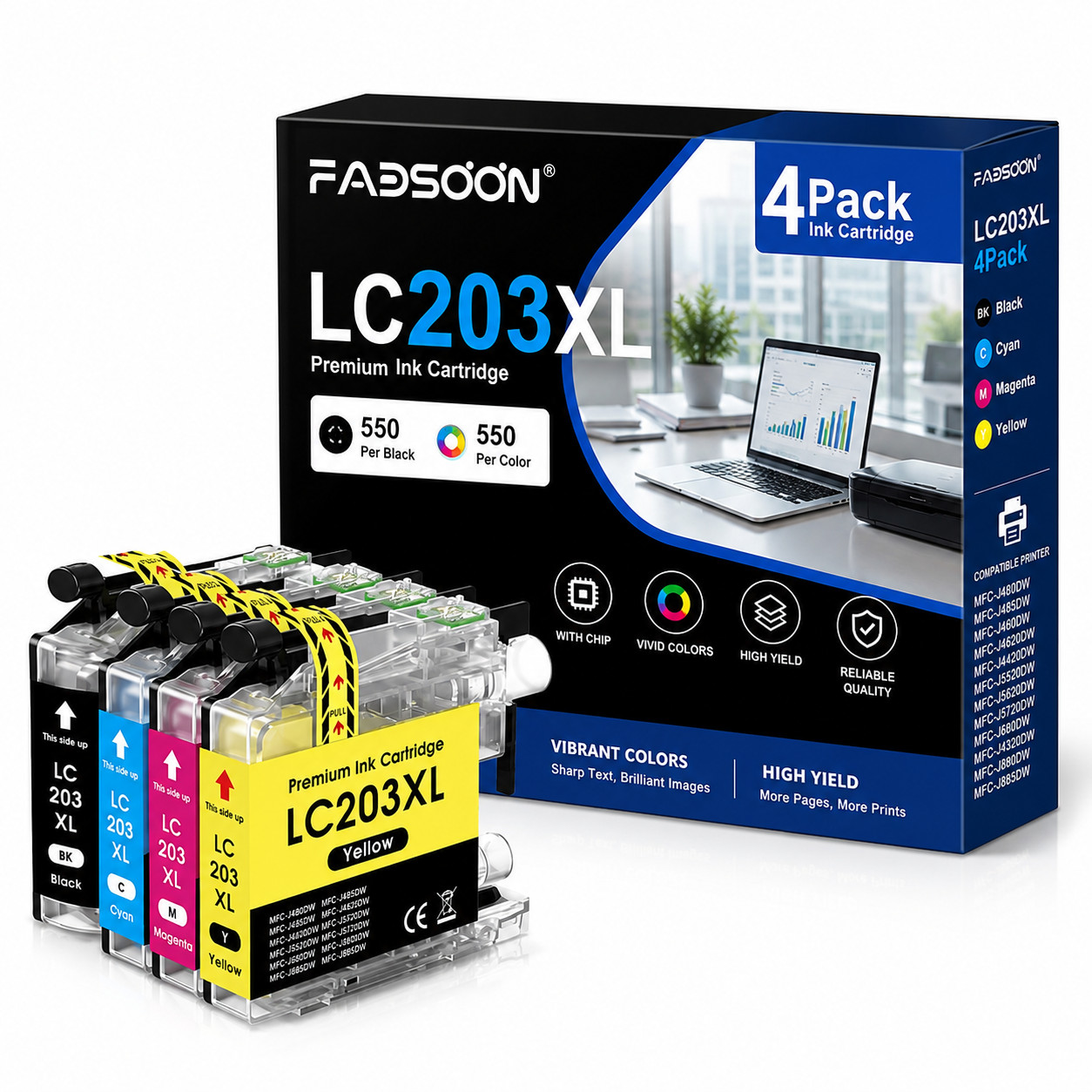 LC203XL 4PK 4 Color High Yield Ink MFC-J4320DW MFC-J4420DW MFC-J460DW MFC-J4620D