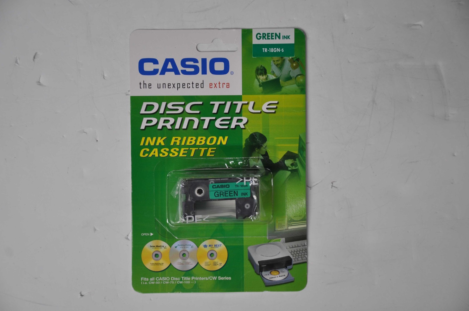NEW Casio Disc Title Printer Ink Ribbon Cassette Green TR-18GN-S