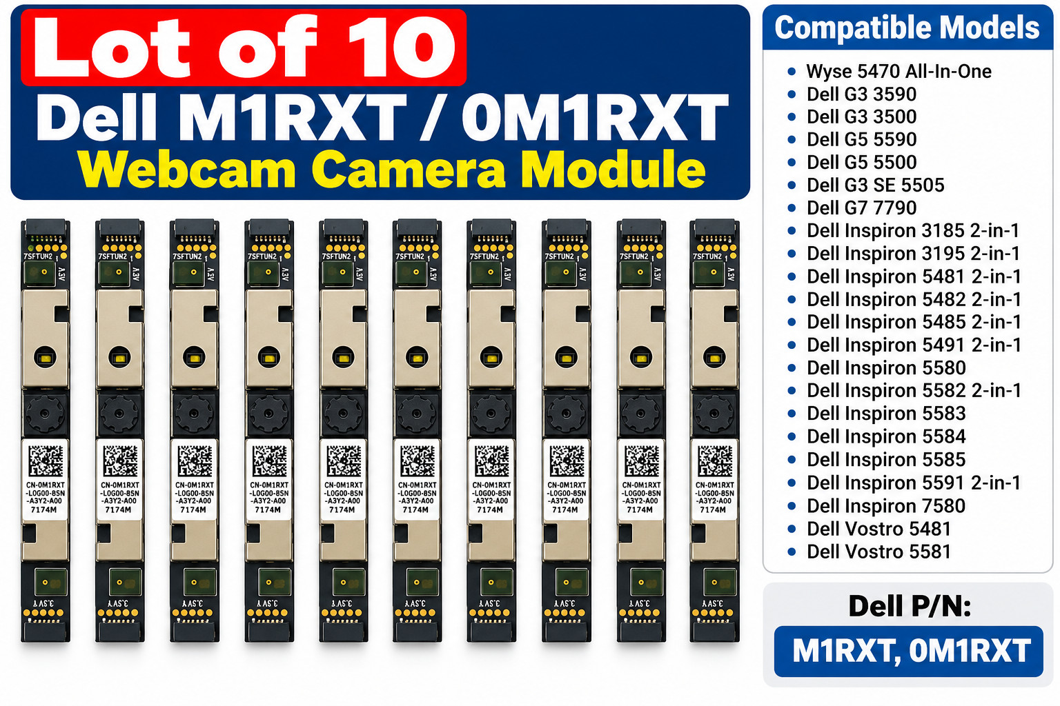Lot of 10 Dell M1RXT 0M1RXT Webcam Camera Module G3 3500 3590 G5 5500 5505