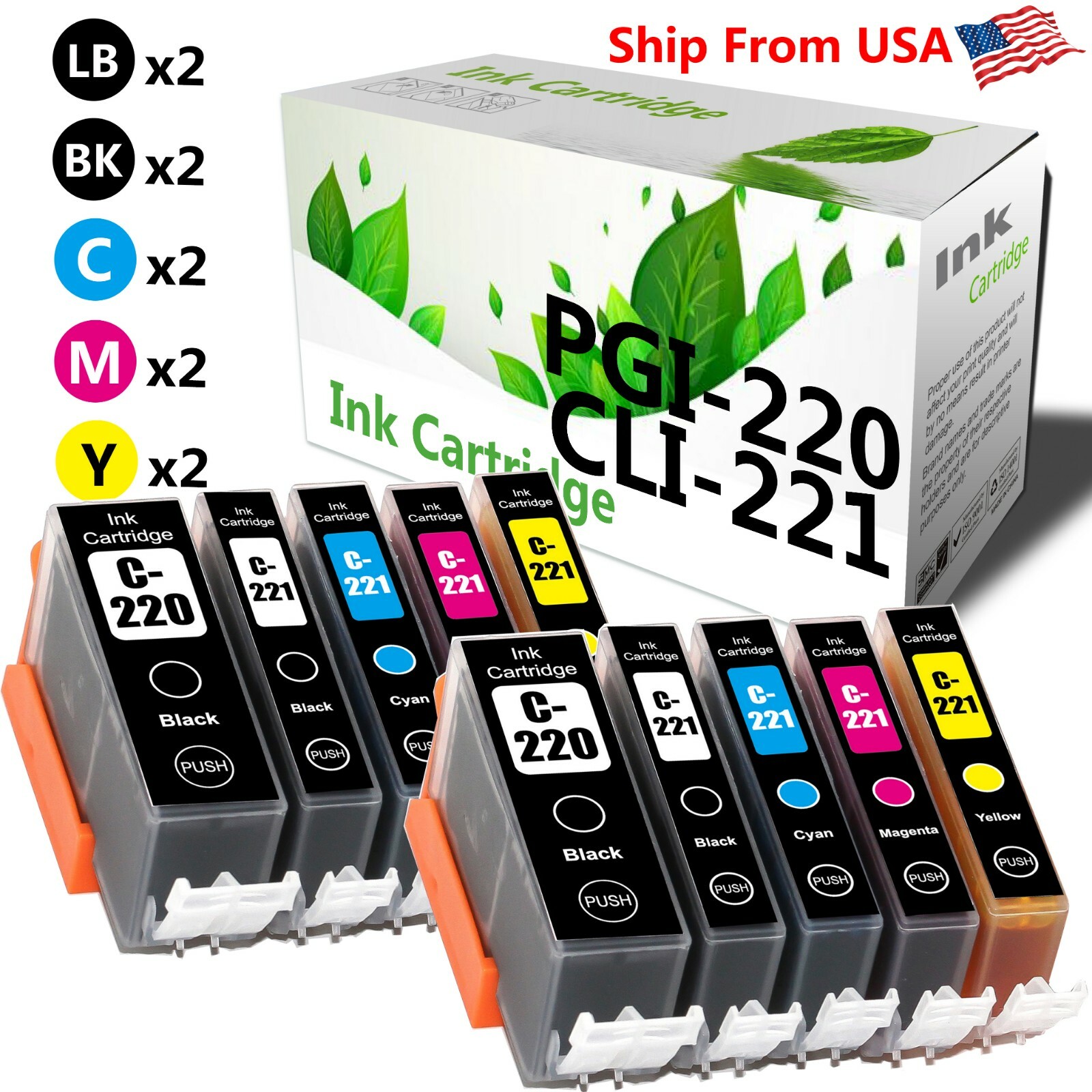 10 PK PGI220XL CLI221XL Ink Cartridge for Canon PIXMA MP980 MP990 IP3600 IP4600