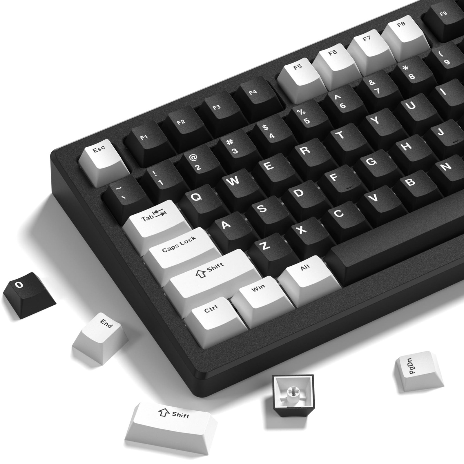 138 Keys Double Shot PBT Keycaps Cherry Profile Retro Gaming Black White
