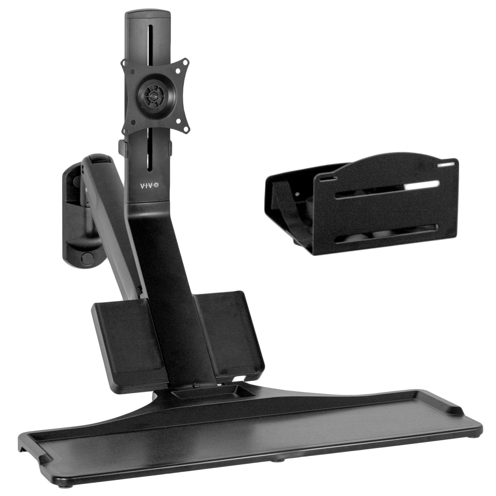 VIVO Premium Single Monitor & Keyboard Sit-Stand Wall Mount and CPU Holder