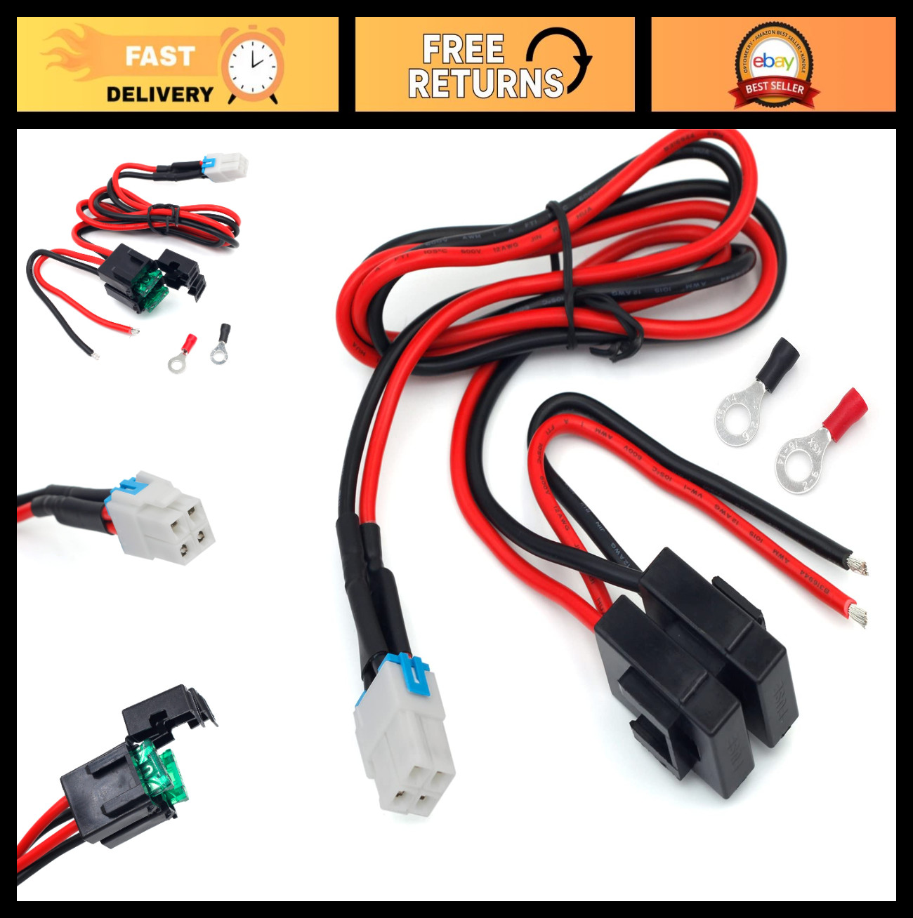 12AWG 4-Pin DC Power Supply Cable for Yaesu, Kenwood, Icom Radios - FT-450D, TS-