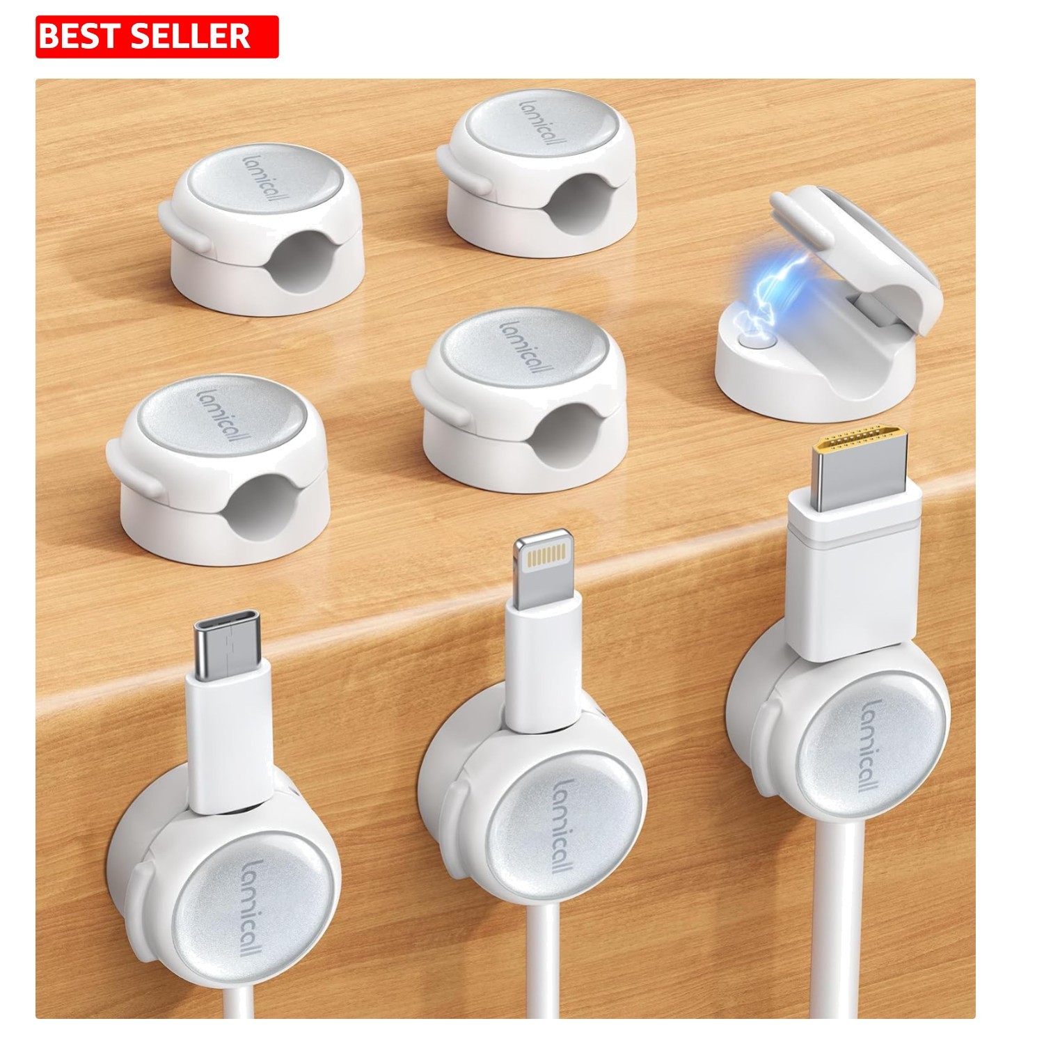 8-Piece Crystal-Clear Magnetic Cable Clips - Sleek Organization for Any Space
