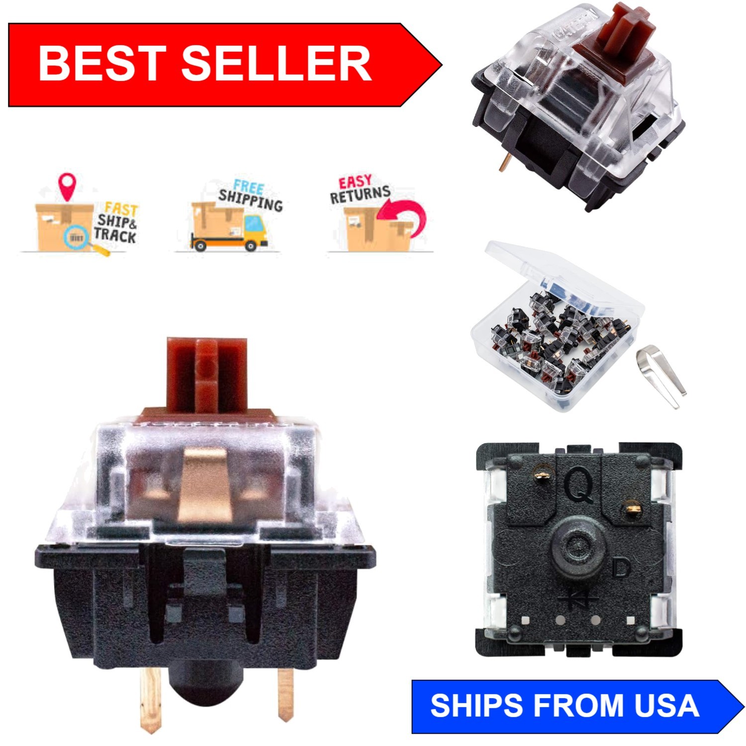 Customizable 20-Pack Brown Switches with 55g Force for Cherry MX Keyboards