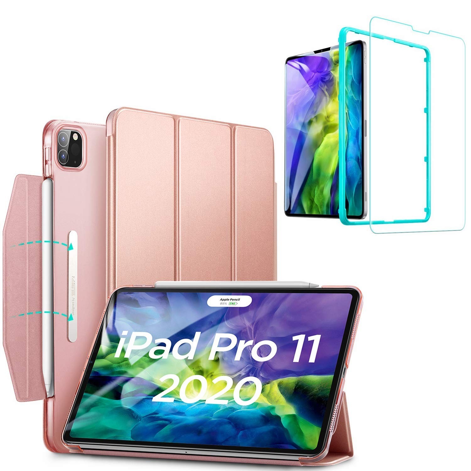 Trifold Smart Case for iPad Pro 11 2020 w/ Screen Protector - Rose Gold