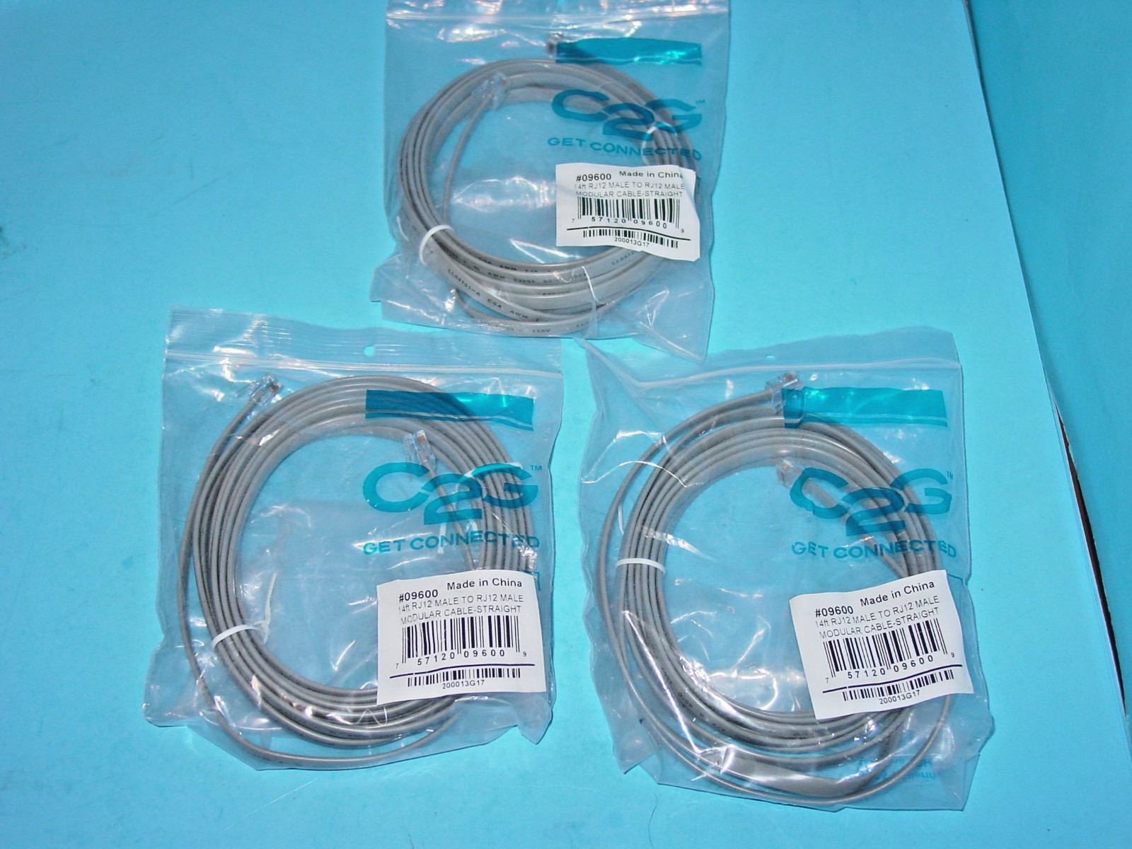 C2G 14ft RJ12 to RJ12 Straight Modular Cable Silver 09600 (Lot of 3)