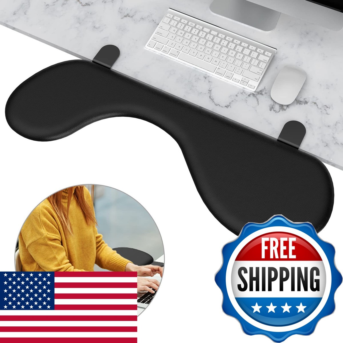 eulps Foldable Desk Arm Rest Clamp-On PU Leather Ergonomic Forearm Support