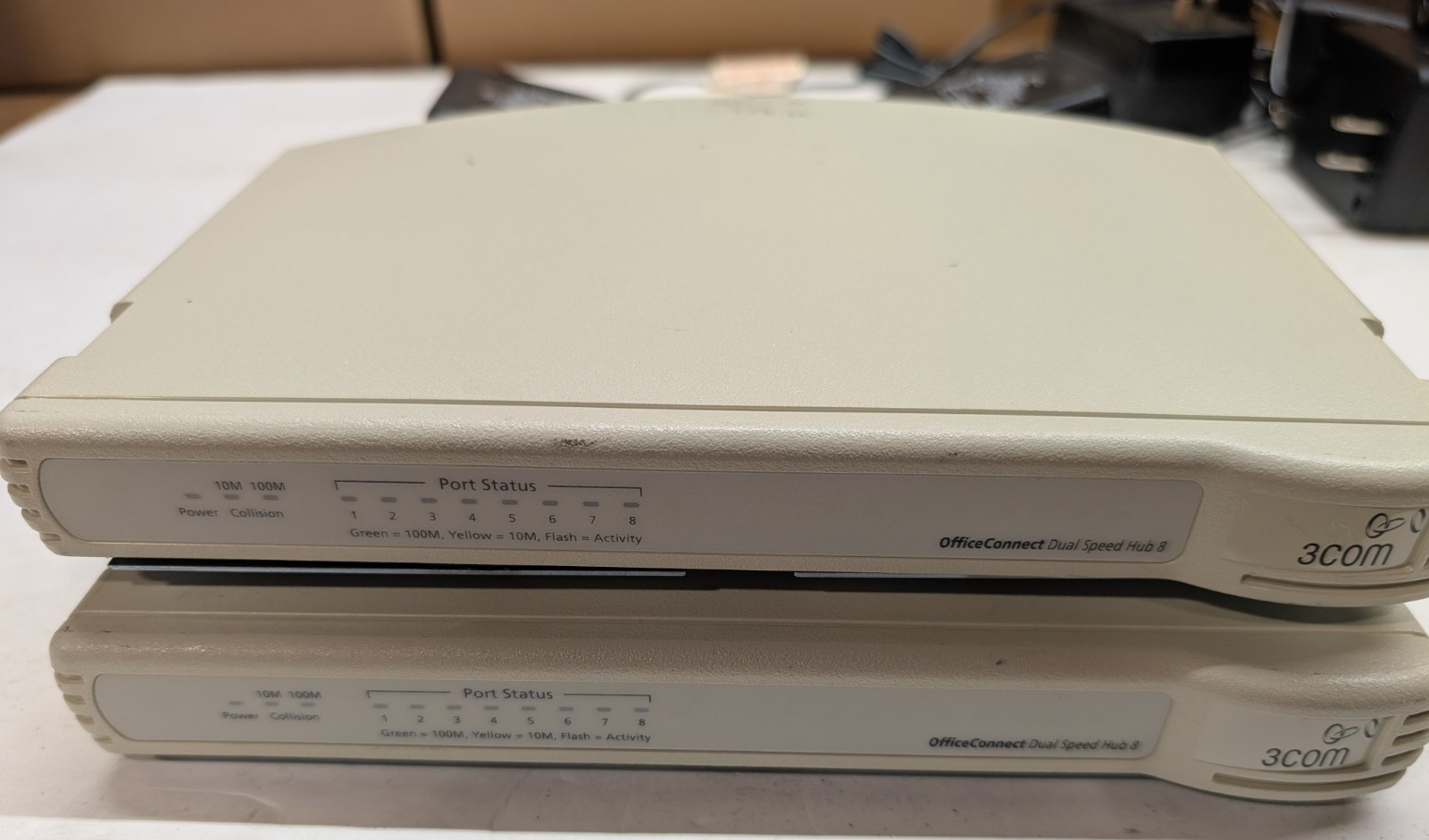 Lot of 2 3Com OfficeConnect Dual Speed Hub 8 3C16753 10/100 8-Port w/ Adapters