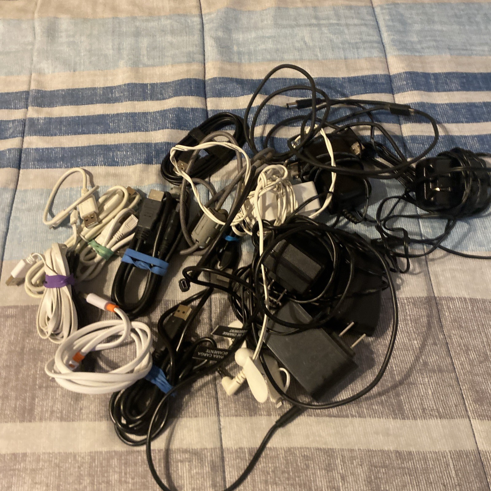 Large Lot of Mixed Charging Cables, Cords and Adapters