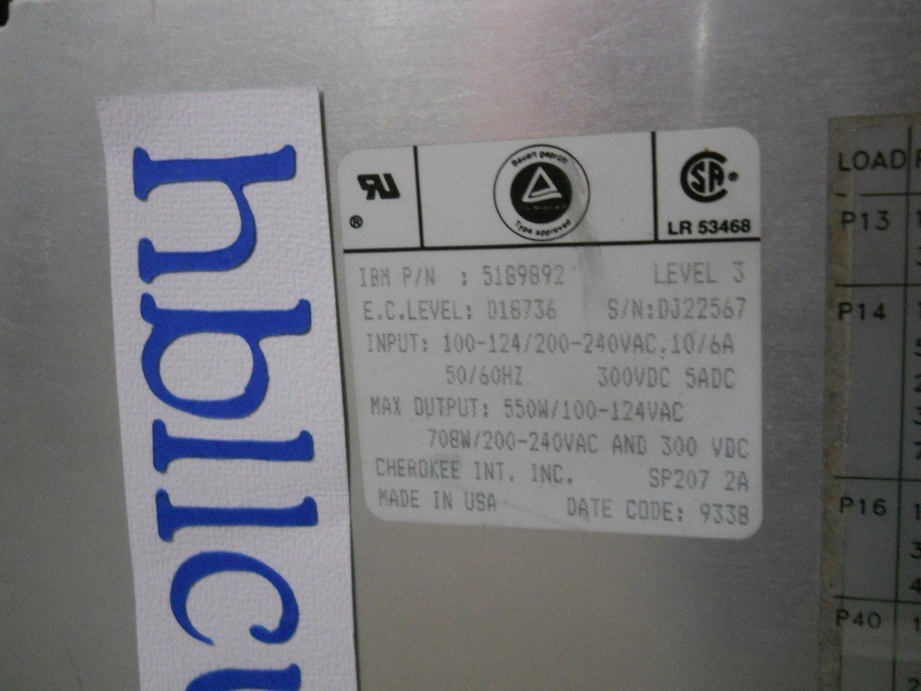 IBM 51G9892 Risc 6000 RS/6000 Power Supply (65G7579 51G9708) 7013-580 - Tested