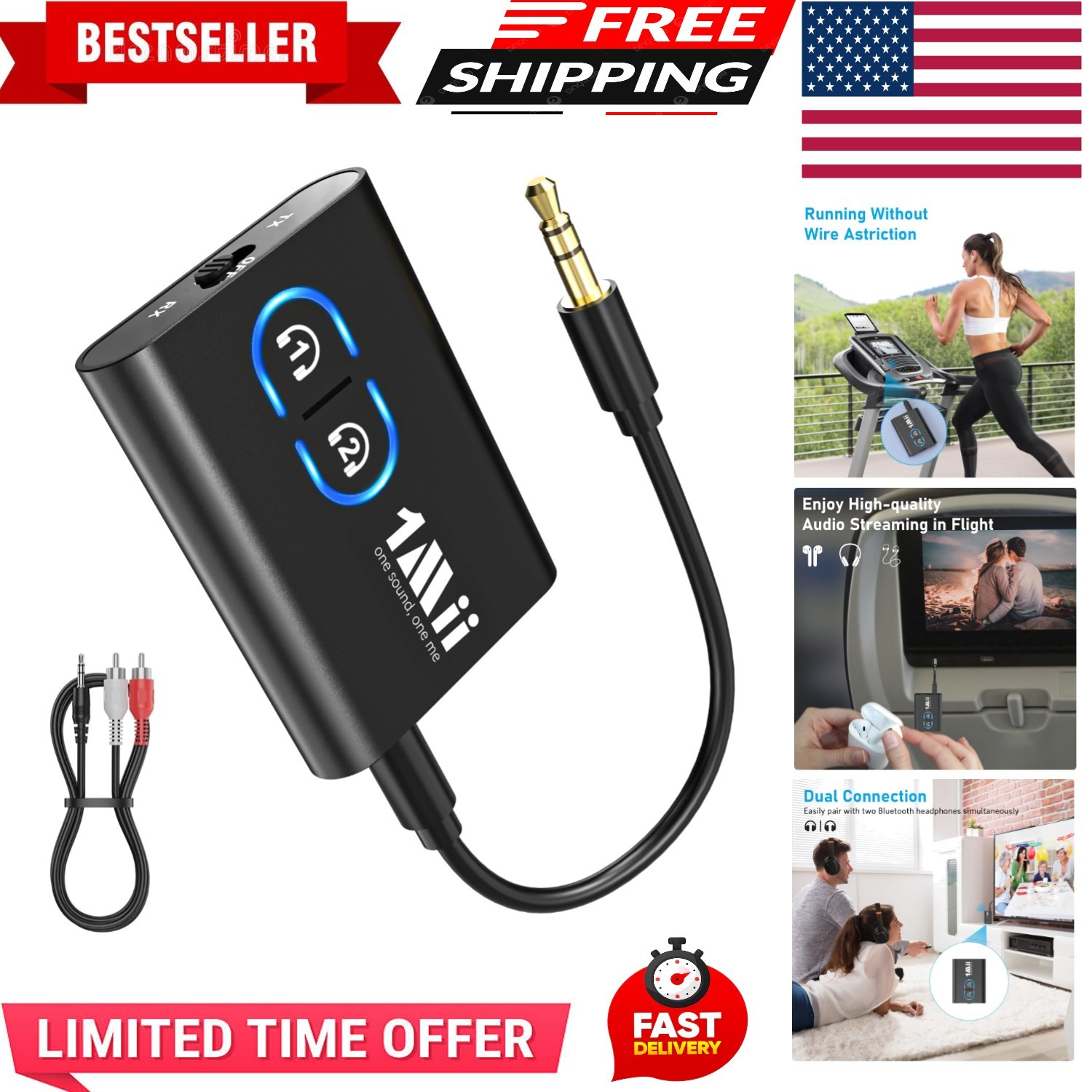 Bluetooth 5.3 Transmitter Receiver for TV to Wireless Headphones, Dual Link a...