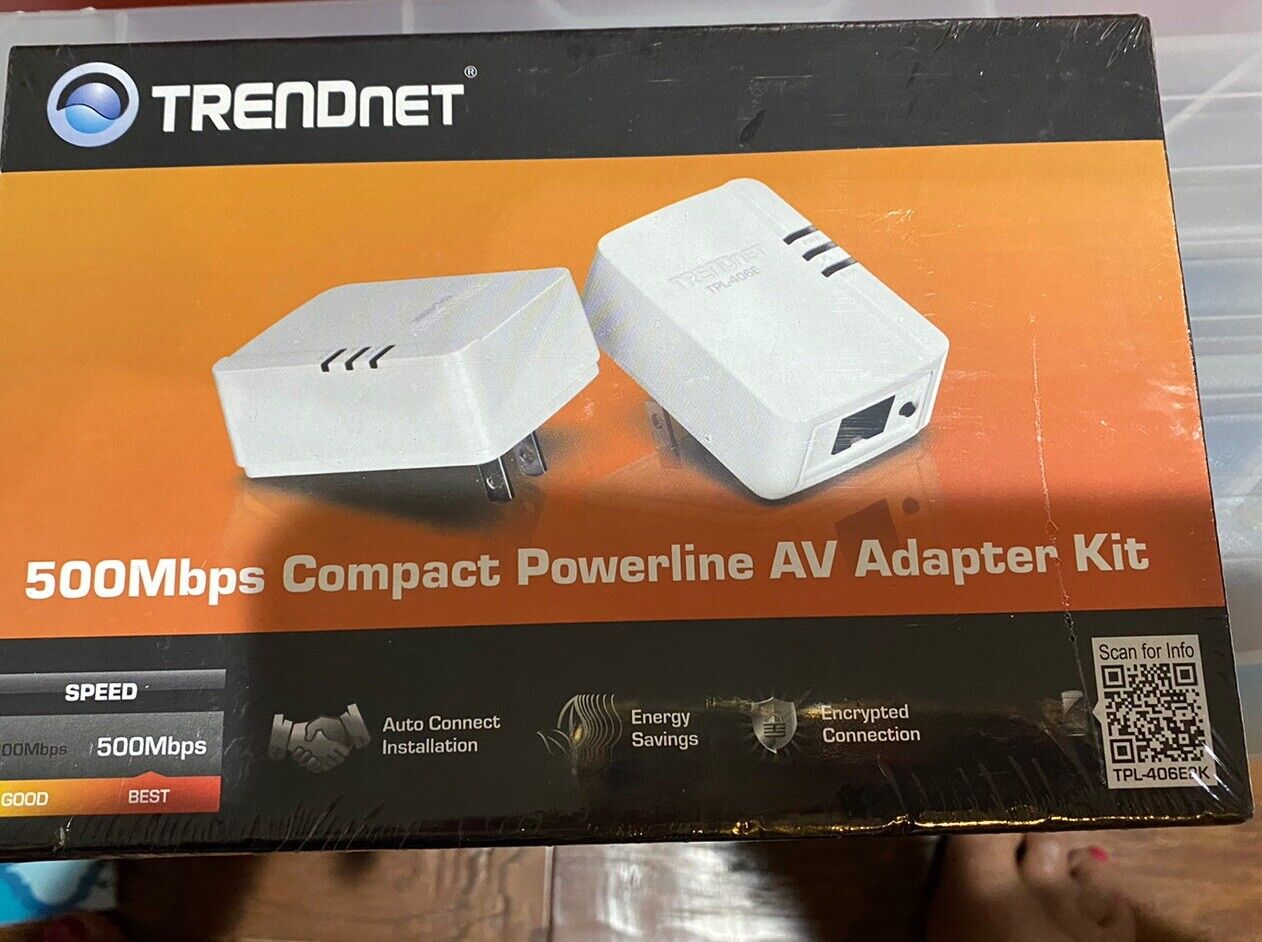 New TRENDnet 500Mbps Compact Powerline AV Adapter Kit TPL-406E2K