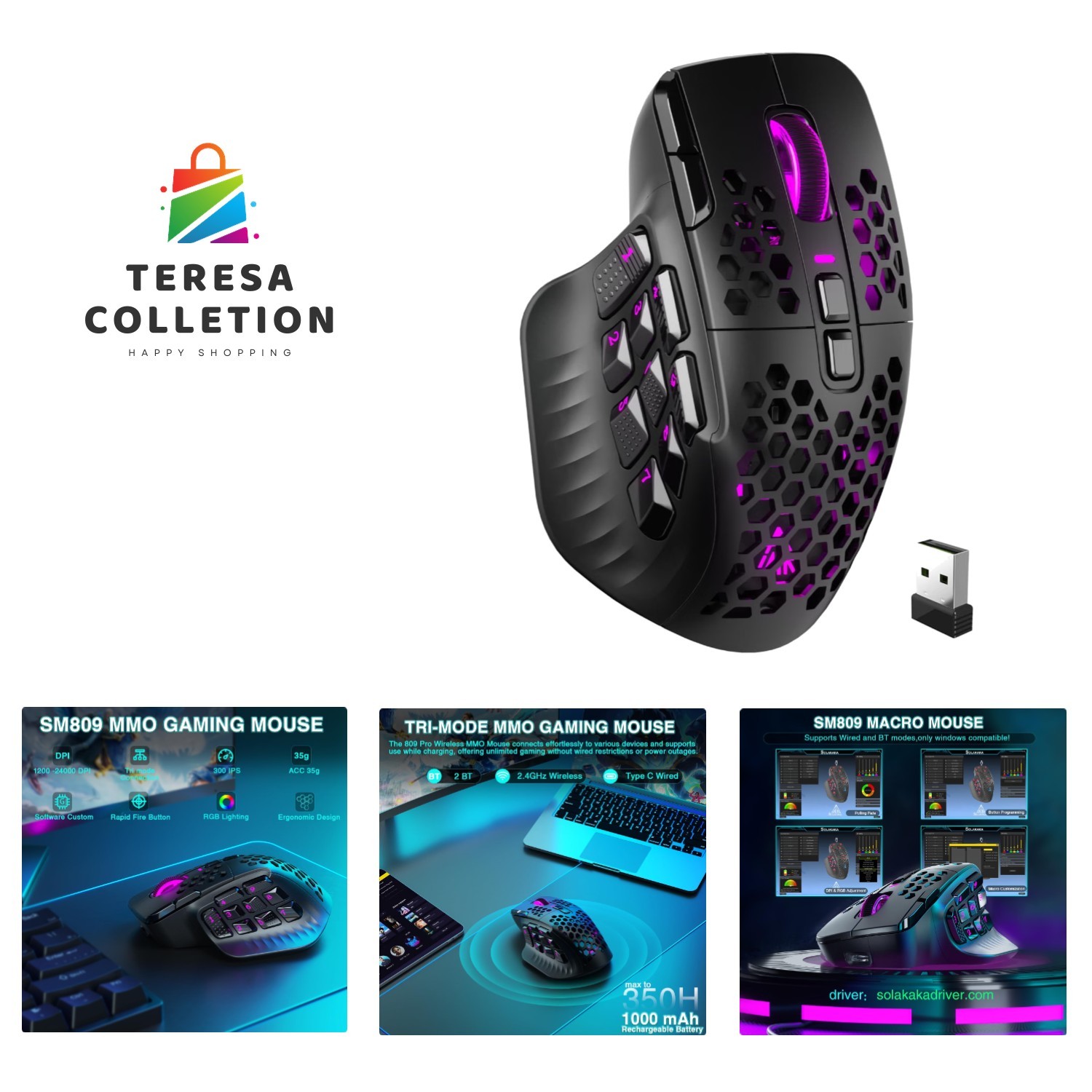 SM809 Pro MMO Gaming Mouse with 9 Side Buttons,24000 DPI RGB Mouse for Gamer,...