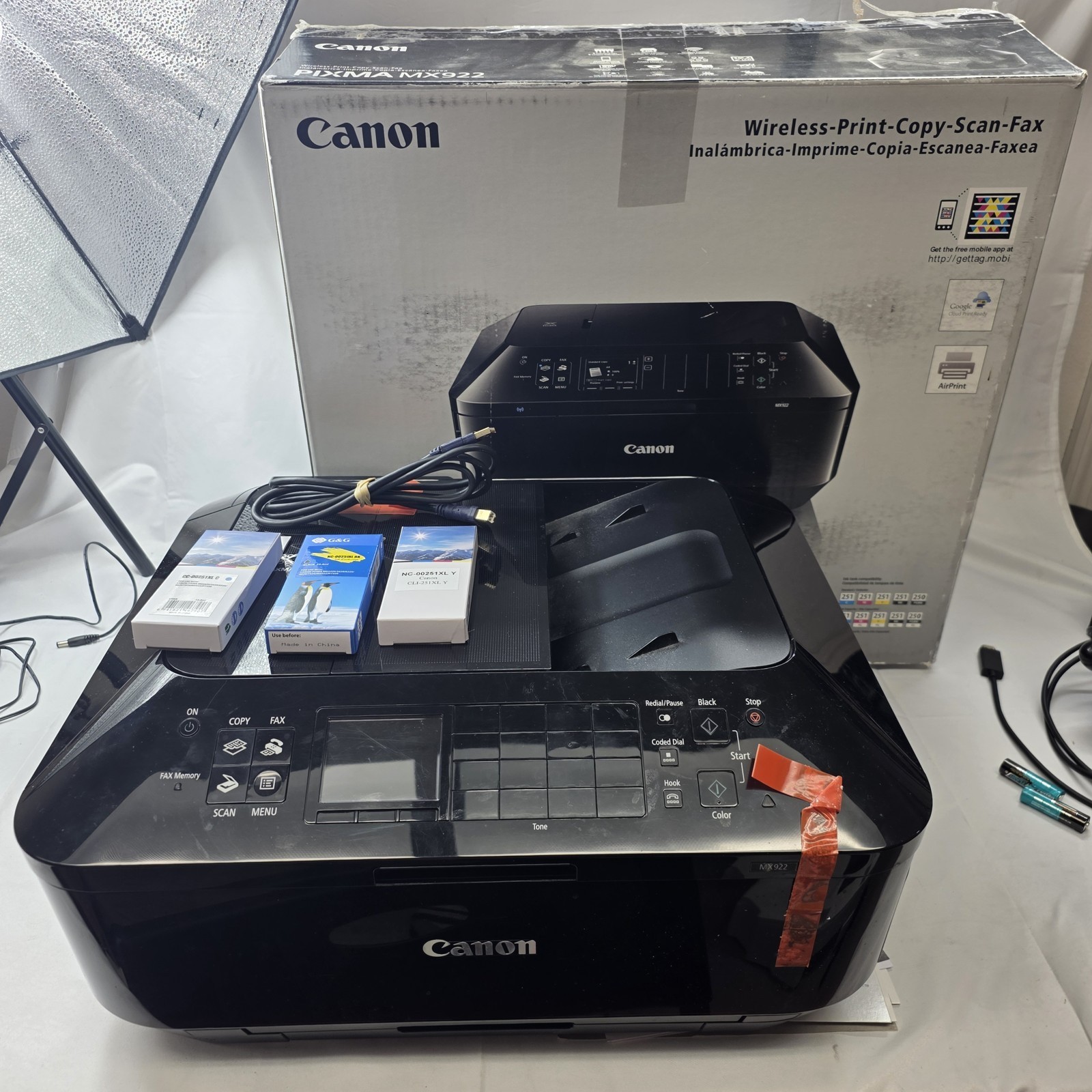 Canon PIXMA MX922 Wireless All-in-One Printer w/ Box, Ink, USB Cable & CD Tested
