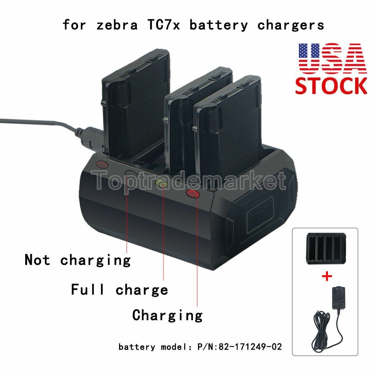 4-Bay Battery Charger + Adapter SAC-TC7X-4BTYC1 For Zebra TC70 TC75 TC72 TC77 US